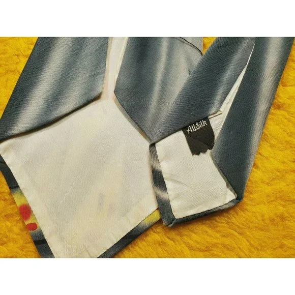1950s HANDPAINTED SILK TIE ~ BOLD SWING SPACE AGE JAZZ ART ~GRAY RED YELLOW ~55